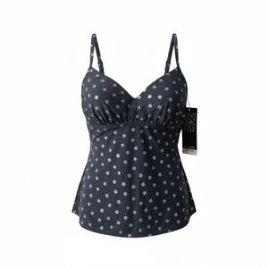 Coco reef tankini swim top polka dot underwire molded bra black & silver 32C